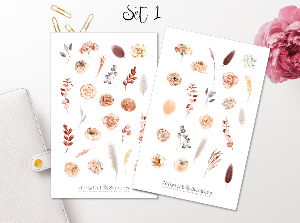 Beige Blumen Sticker Set